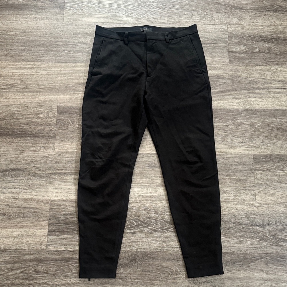 COS Black Skinny Pants With Zip Size 10R High rise Trousers Rayon Blend